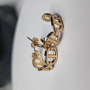 Gold Mariners Chain Link Open Hoop Earrings Stainless Steel